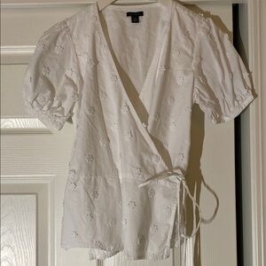 White Floral Wrap Top